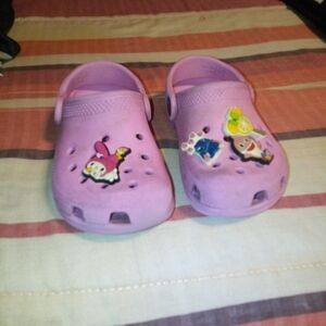 Kids Pink Clogs with Fun Characters Size 8 Good Condition